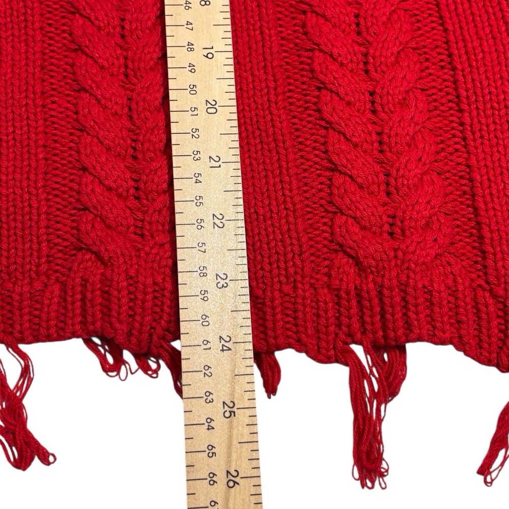 Umgee Cable Knit Sweater XL Red Dropped Shoulders Frayed Tassel Hem Fisherman - Picture 9 of 11